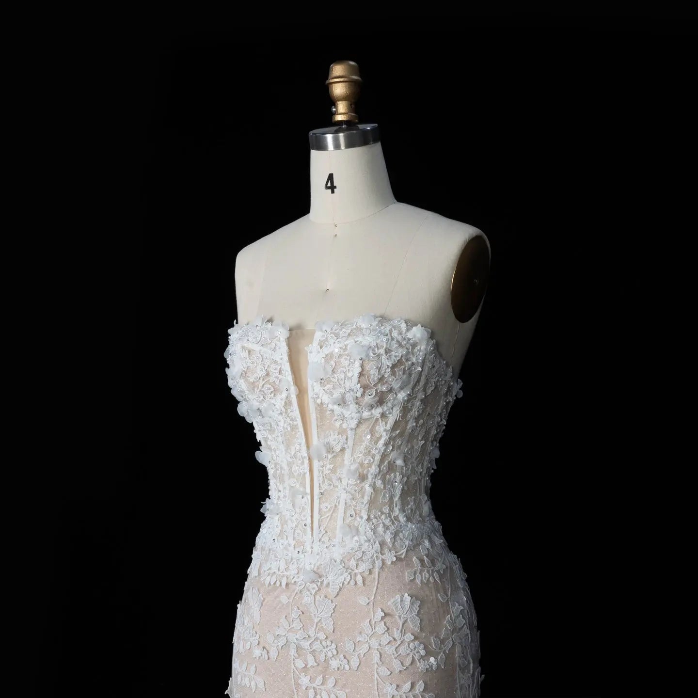 White Nude Lace Fairytale  Mermaid Wedding Dress 3D Floral  Train  SW649