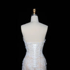 White Nude Lace Fairytale  Mermaid Wedding Dress 3D Floral  Train  SW649