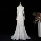 Off White  Lace Stunning Feminine Mermaid Wedding Dress Train  SW650
