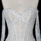 White Boho Romantic Lace Mermaid Wedding Dress Beaded Sequins With Lace Train SW627