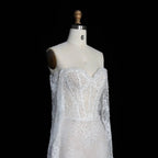 White Boho Romantic Lace Mermaid Wedding Dress Beaded Sequins With Lace Train SW627