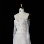White Boho Romantic Lace Mermaid Wedding Dress Beaded Sequins With Lace Train SW627