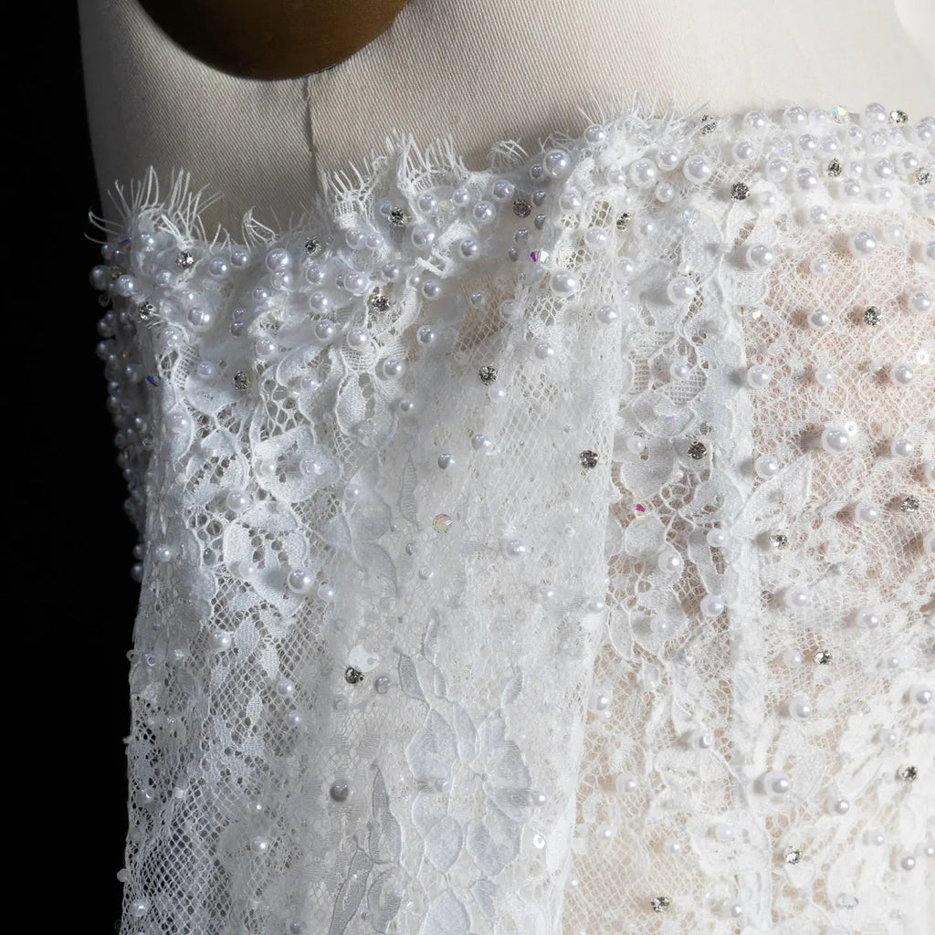 White Boho Romantic Lace Mermaid Wedding Dress Beaded Sequins With Lace Train SW627
