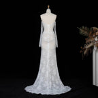 White Boho Romantic Lace Mermaid Wedding Dress Beaded Sequins With Lace Train SW627