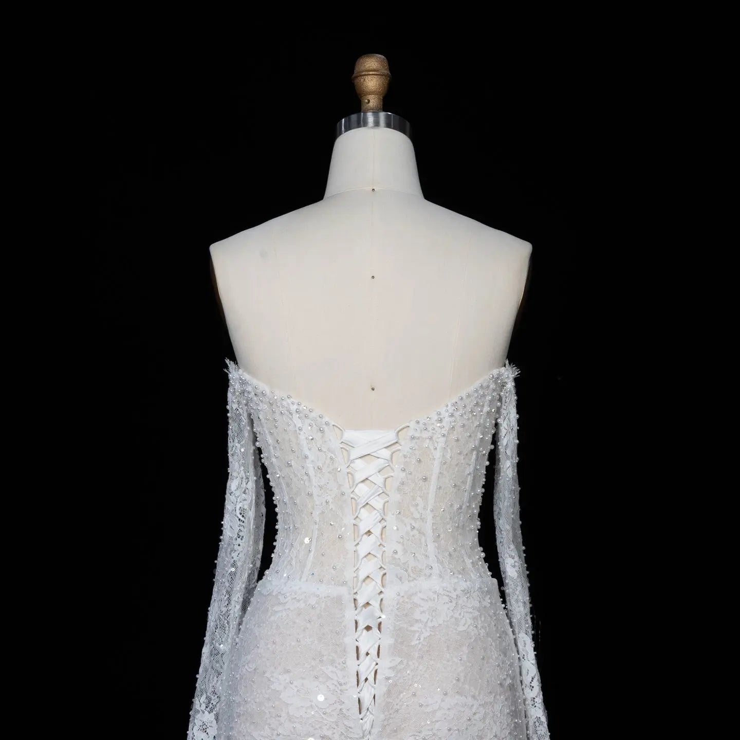 White Boho Romantic Lace Mermaid Wedding Dress Beaded Sequins With Lace Train SW627