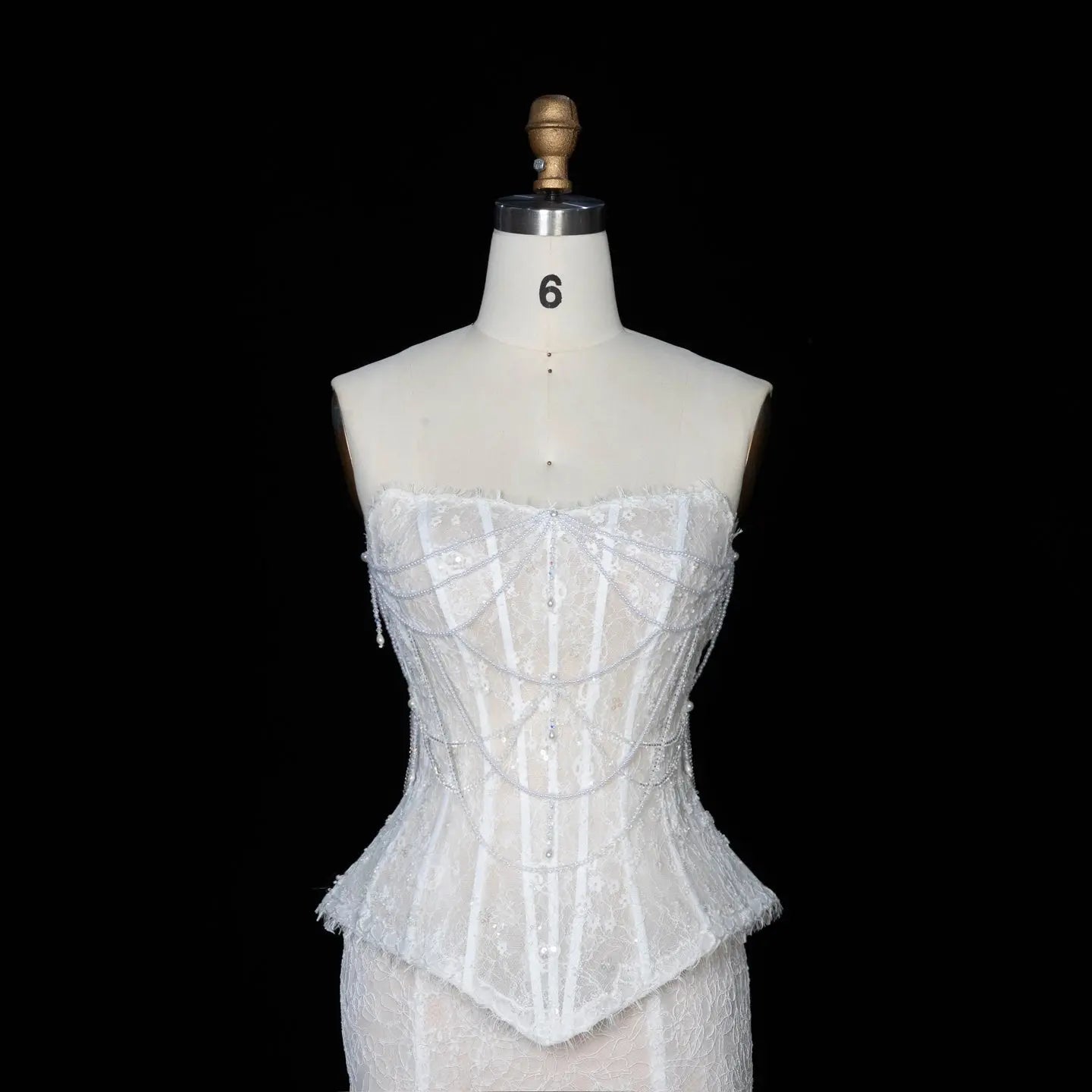 White Nude  Mermaid Wedding Dress Beaded Chain Detailing With Lace Train  SW626