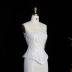 White Nude  Mermaid Wedding Dress Beaded Chain Detailing With Lace Train  SW626
