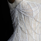 White Nude  Mermaid Wedding Dress Beaded Chain Detailing With Lace Train  SW626