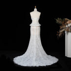White Nude  Mermaid Wedding Dress Beaded Chain Detailing With Lace Train  SW626