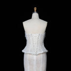 White Nude  Mermaid Wedding Dress Beaded Chain Detailing With Lace Train  SW626