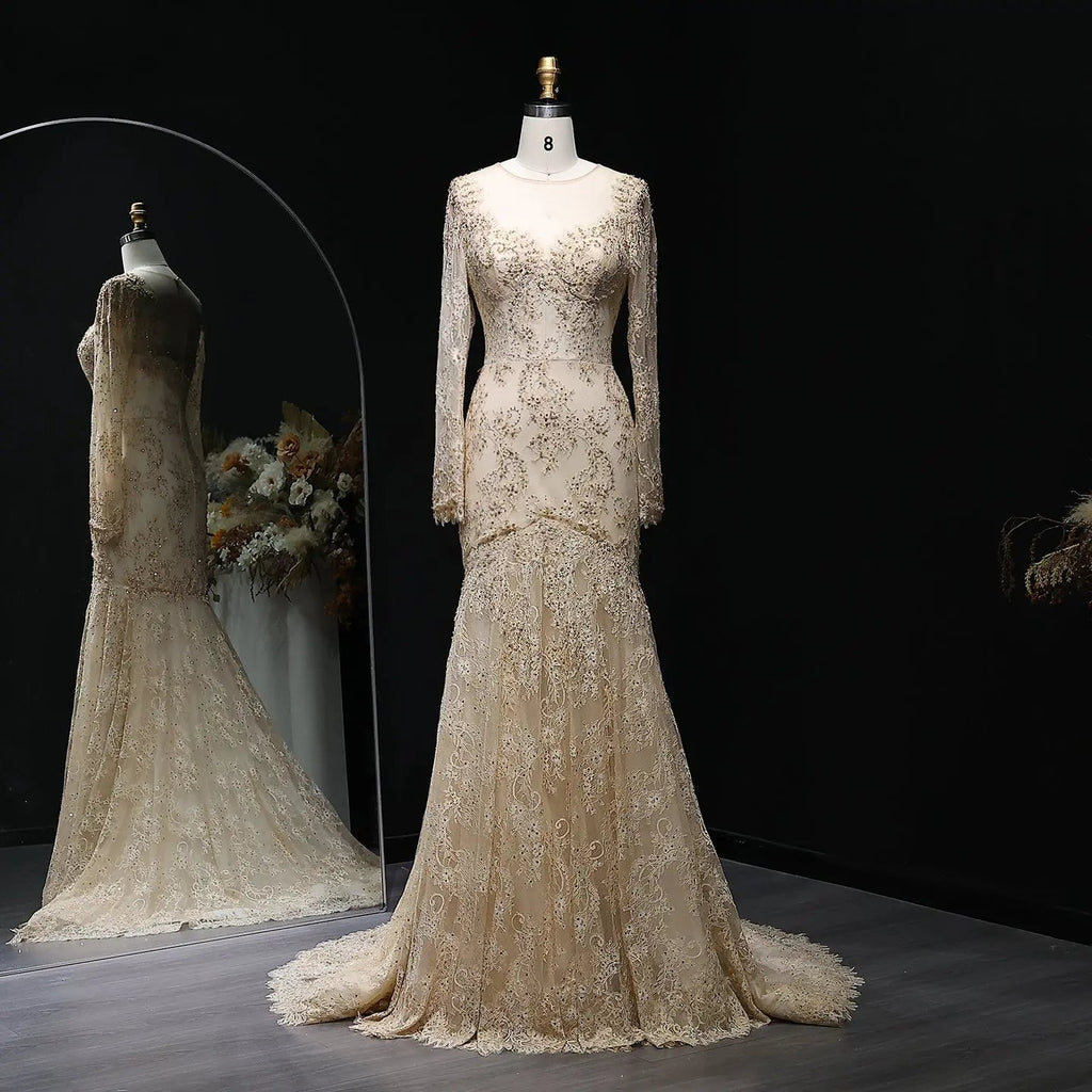 Glamorous Lace Long Sleeves Mermaid Wedding Dress SW122