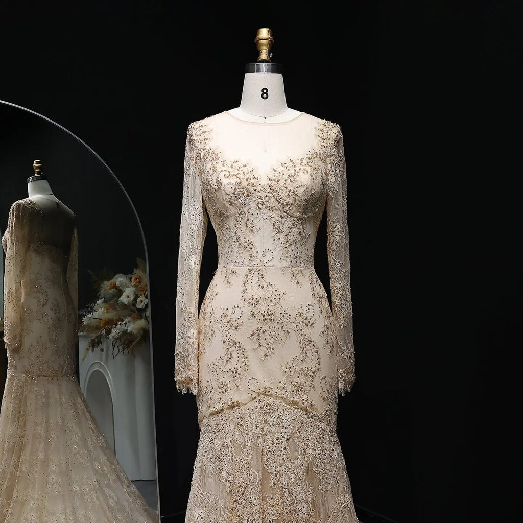 Glamorous Lace Long Sleeves Mermaid Wedding Dress SW122