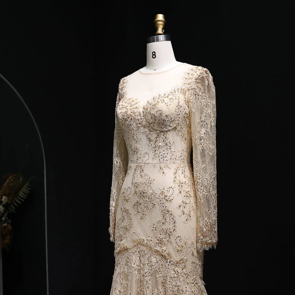 Glamorous Lace Long Sleeves Mermaid Wedding Dress SW122