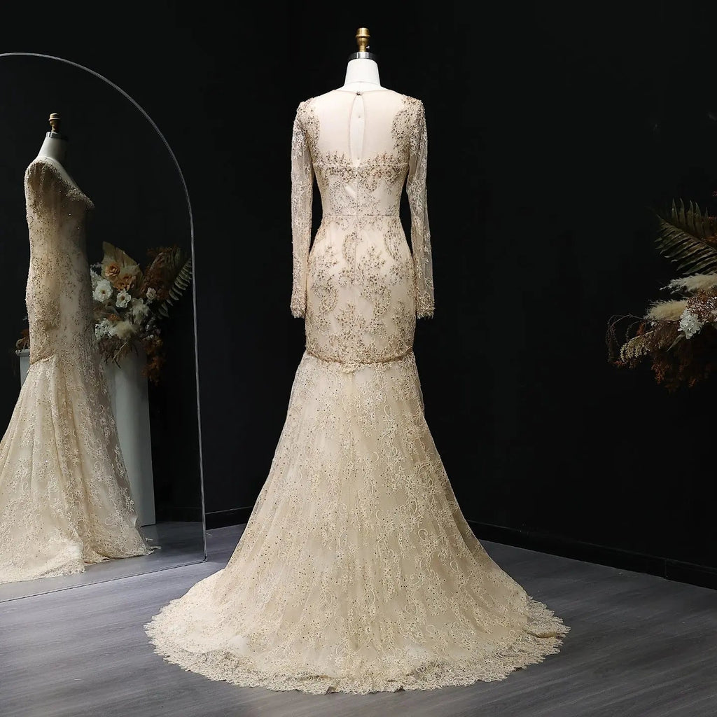 Glamorous Lace Long Sleeves Mermaid Wedding Dress SW122