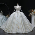Luxury Satin 3D Floral Long Sleeve Embroidered Wedding Dress SW601