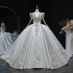Luxury Satin 3D Floral Long Sleeve Embroidered Wedding Dress SW601