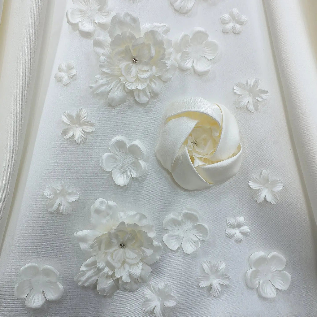 Luxury Satin 3D Floral Long Sleeve Embroidered Wedding Dress SW601