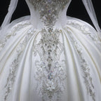 Luxury Satin 3D Floral Long Sleeve Embroidered Wedding Dress SW601