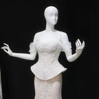 Luxury Ivory Off-the-Shoulder Lace Corset Tulle Train Wedding Dress SW126