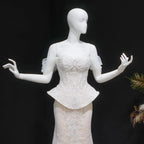 Luxury Ivory Off-the-Shoulder Lace Corset Tulle Train Wedding Dress SW126