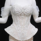 Luxury Ivory Off-the-Shoulder Lace Corset Tulle Train Wedding Dress SW126