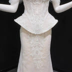 Luxury Ivory Off-the-Shoulder Lace Corset Tulle Train Wedding Dress SW126