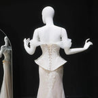 Luxury Ivory Off-the-Shoulder Lace Corset Tulle Train Wedding Dress SW126