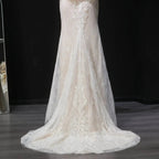 Luxury Ivory Off-the-Shoulder Lace Corset Tulle Train Wedding Dress SW126