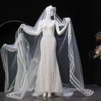 Elegant Ivory High Neck Sheer Lace Long Sleeves Mermaid Wedding Dress with Veil SW662