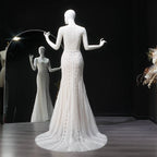 Elegant Ivory High Neck Sheer Lace Long Sleeves Mermaid Wedding Dress with Veil SW662