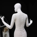 Elegant Ivory High Neck Sheer Lace Long Sleeves Mermaid Wedding Dress with Veil SW662