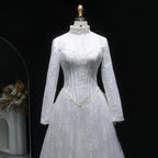 Luxury Pearl Long Sleeve Lace Wedding Dress SW514