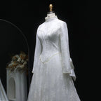 Luxury Pearl Long Sleeve Lace Wedding Dress SW514