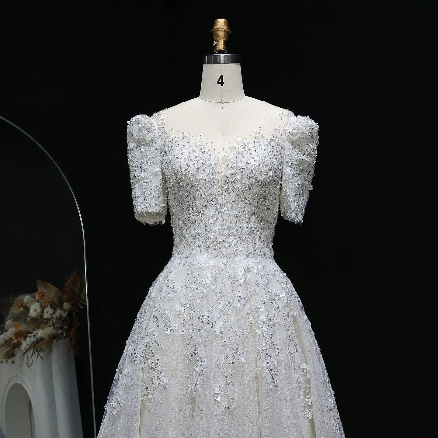 Luxury Beaded Puffy Lace Off Shoulder Wedding Dress SW038