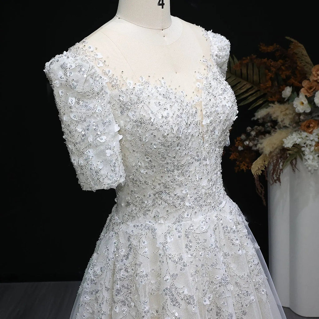 Luxury Beaded Puffy Lace Off Shoulder Wedding Dress SW038