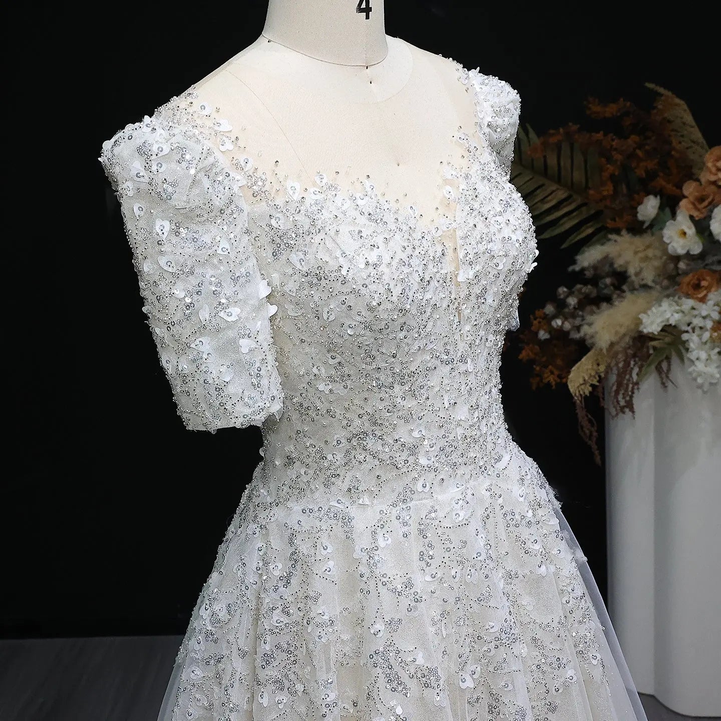 Luxury Beaded Puffy Lace Off Shoulder Wedding Dress SW038