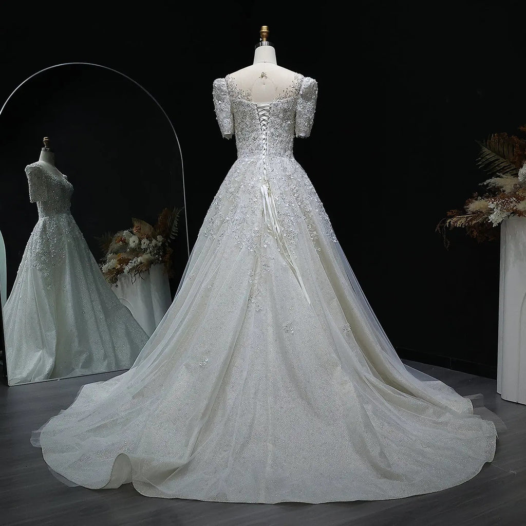 Luxury Beaded Puffy Lace Off Shoulder Wedding Dress SW038