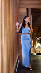 Sexy Blue Two Piece Evening Dress Blue Party Gown Y5164