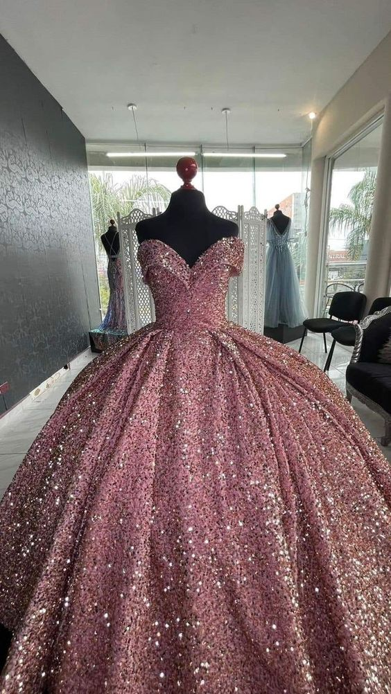 Sparkly Off The Shoulder Sequins Ball Gown,Sweet 16 Dress Y6473 Main Image
