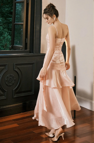 Sweet Pink Sweetheart Straps Mermaid Evening Dress Satin Long Prom Dress Y8092