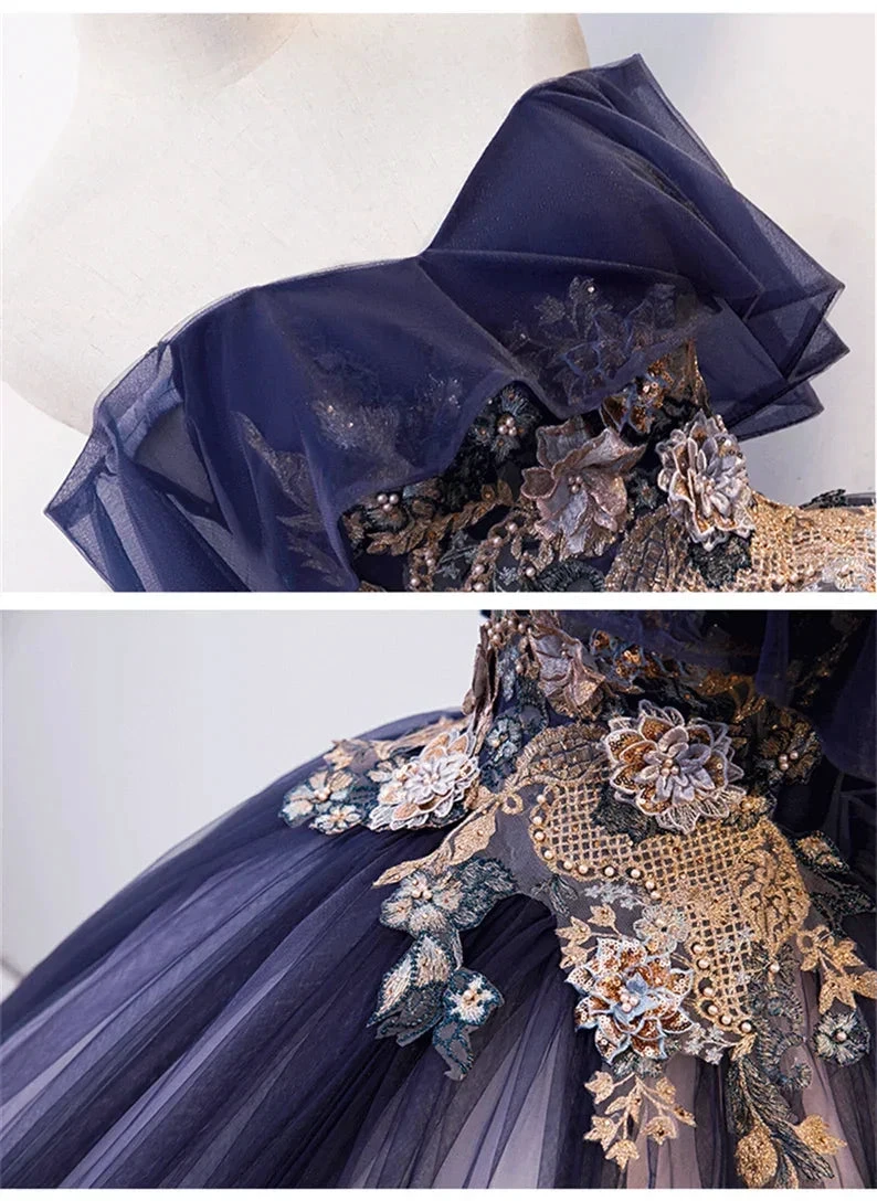 Ombre Beading Floral Lace Tulle Dress, Quinceañera Dress, Ball Gown Y1935 by simplepromdress