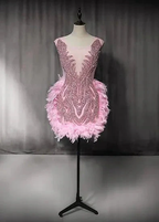 Luxury Pink Feather Homecoming Dress Birthday Dress Wedding Party Dress Y2639 by simplepromdress