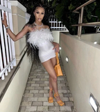 Sexy Strapless Satin Feathers Short White Homecoming Dress Cocktail Dress Y7845 by simplepromdress