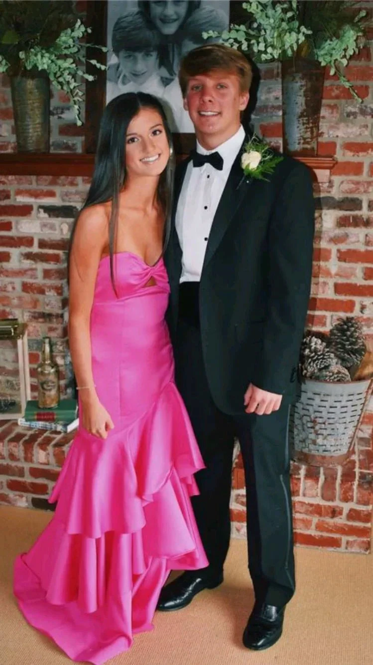 Hot Pink Satin Mermaid Prom Dresses Long Evening Gowns With Tiered Y1577 by simplepromdress