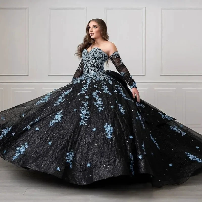 Unique Black and Light Blue Quinceanera Dress Princess Dress Sweet 16 Dress Ball Gown Y4319 by simplepromdress