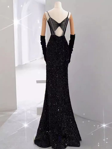 Vestido de fiesta largo de sirena, recién llegado, vestido de noche sexy con abertura Y6660