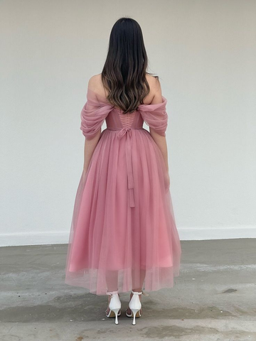 Powder Pink Tulle Dress Engagement Dress Corset Dress Cocktail Dress Evening Dress Y4775
