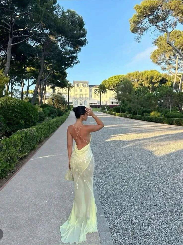 Fashion V Neck Mermaid Evening Dress Yellow Chiffon Sequins Prom Dress Y7892 by simplepromdress