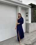 A Line One Shoulder Long Sleeve Formal Evening Dress With Slit Y6395 by simplepromdress