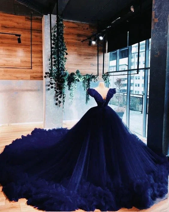 Charming Navy Blue V Neck Ball Gown Sweet 16 Dress Y6562 by simplepromdress